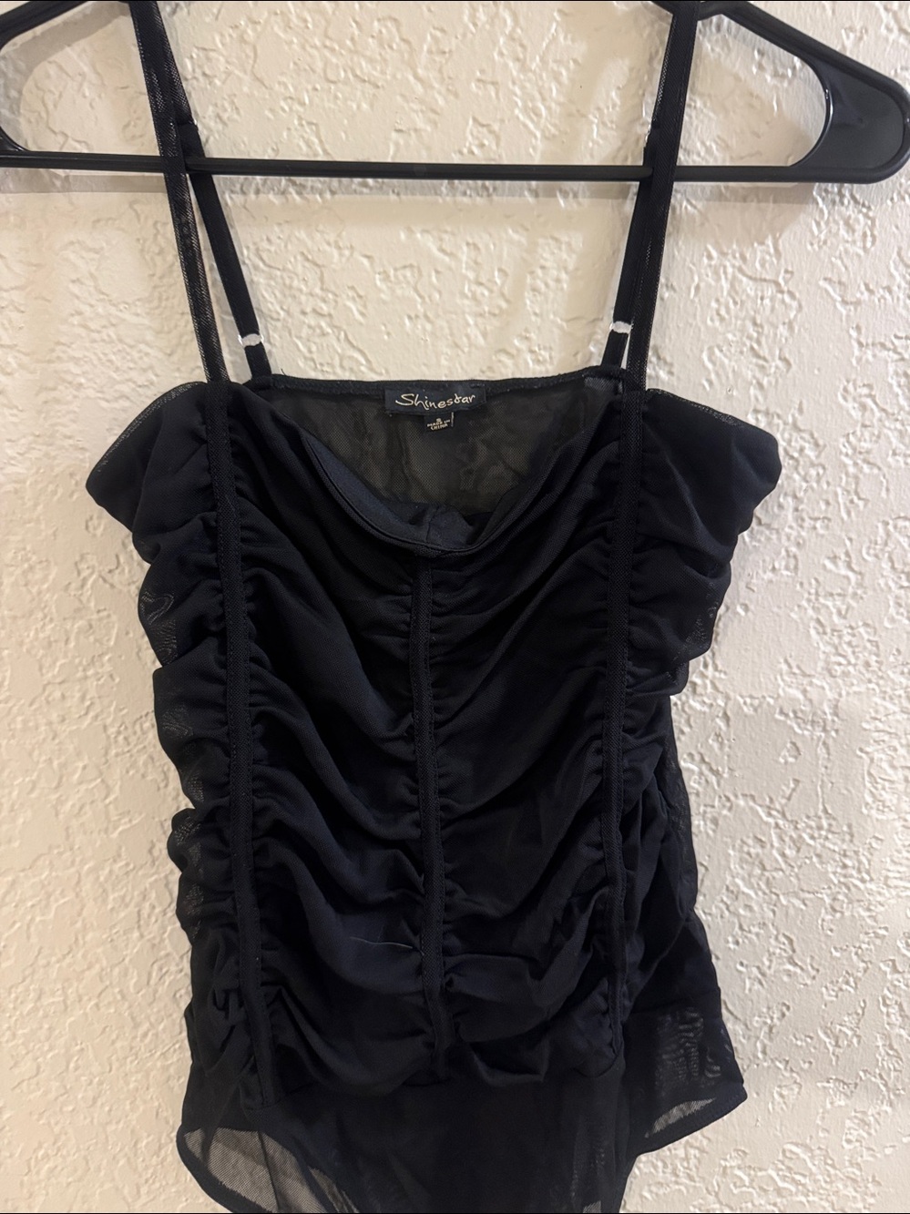 Shinestar Black Ruched Bodysuit with Adjustable Straps